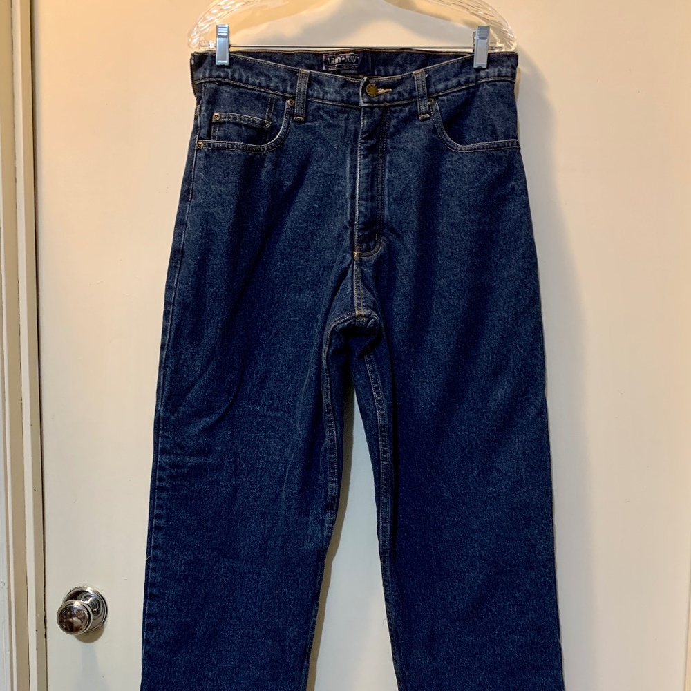 Vintage Men’s Army Navy Dk Blue Relaxed Fit Fleece Lined Denim Jeans Sz 34"x32"